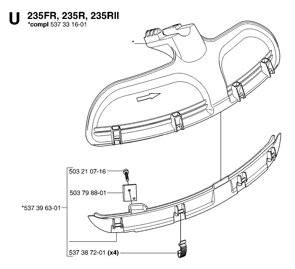 Guards Diagram and Parts List for 232R 20144900001 & Above Husqvarna Trimmer