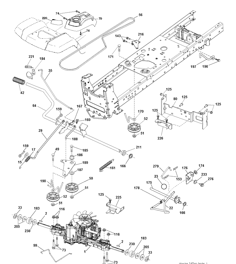 Drive Diagram and Parts List for YTH150 (96041002103)(2009-10) Husqvarna Lawn Tractor