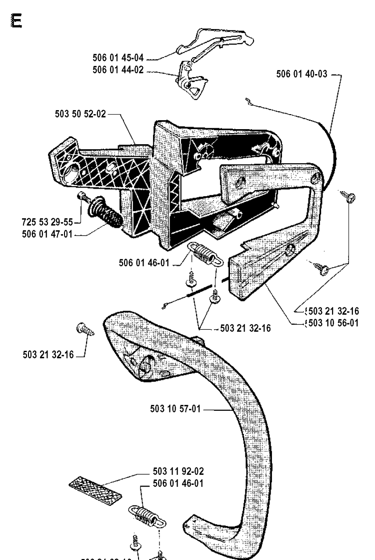 Handle Diagram and Parts List for 45 19912200001-19952300000 Husqvarna Chainsaw