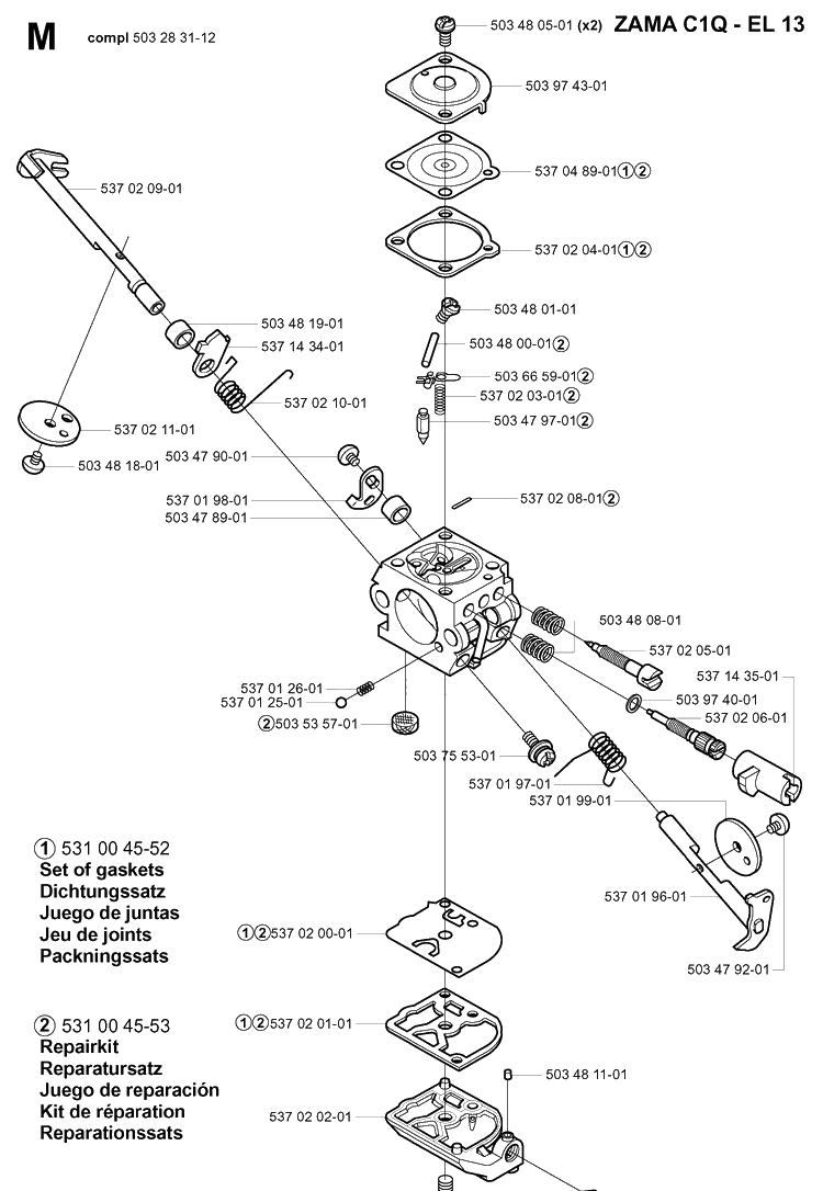 Carburetor Details Diagram and Parts List for 325HS99 (X-SERIES)(20004000001-20030100000) Husqvarna Hedge Trimmer