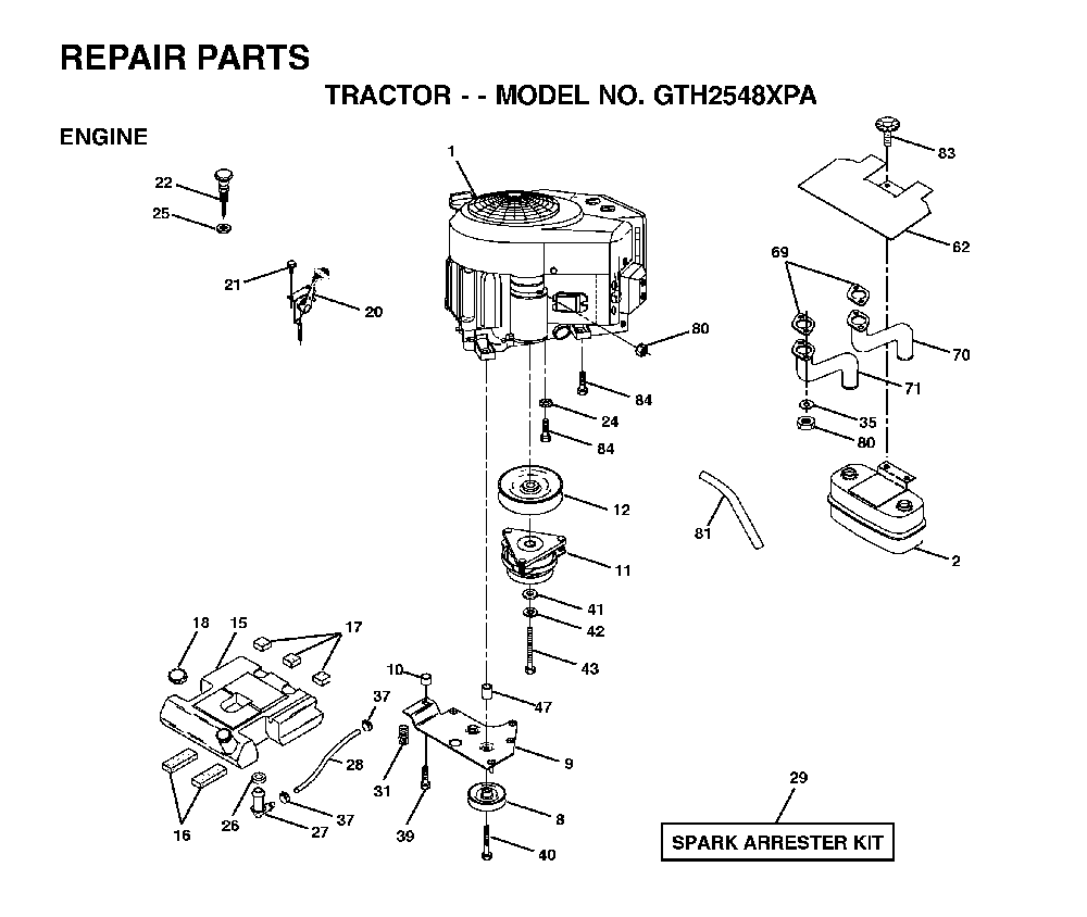 Engine Diagram and Parts List for GTH2548XPA (954567895)(2001-12) Husqvarna Lawn Tractor
