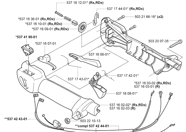 Throttle Assembly Diagram and Parts List for 325RDX 2005-05 Husqvarna Brush Cutter