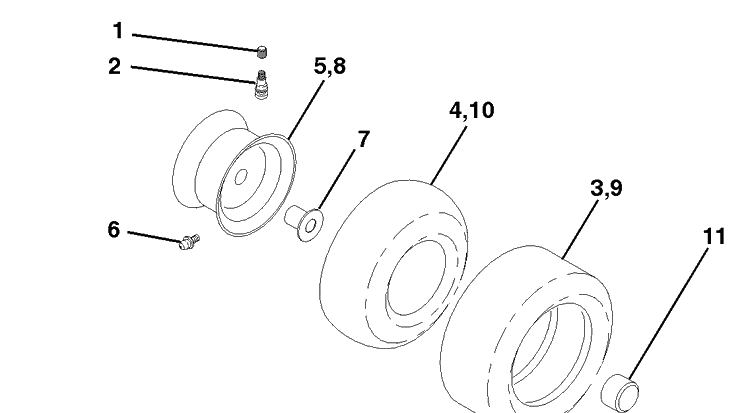 Wheels And Tires Diagram and Parts List for LTH120 (954140013A)(1997-12) Husqvarna Lawn Mower