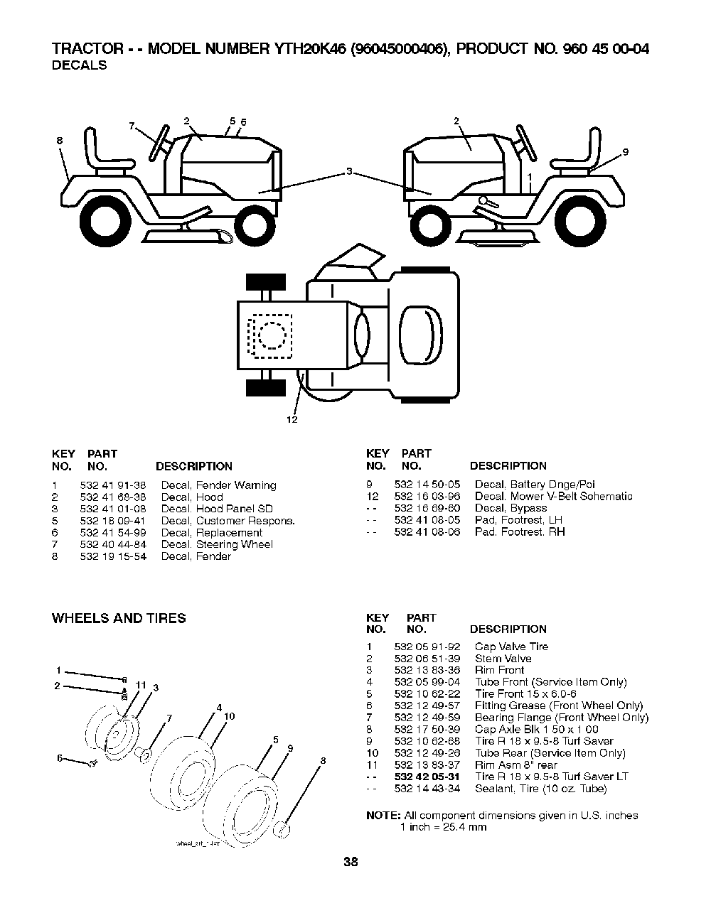Wheels And Tires Diagram and Parts List for YTH20K4696045000406 2008-03 Husqvarna Lawn Tractor