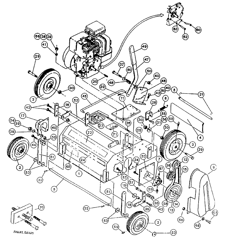 Body Assembly Diagram and Parts List for DT20A (539104746-02)(2000-05) Husqvarna Dethatcher