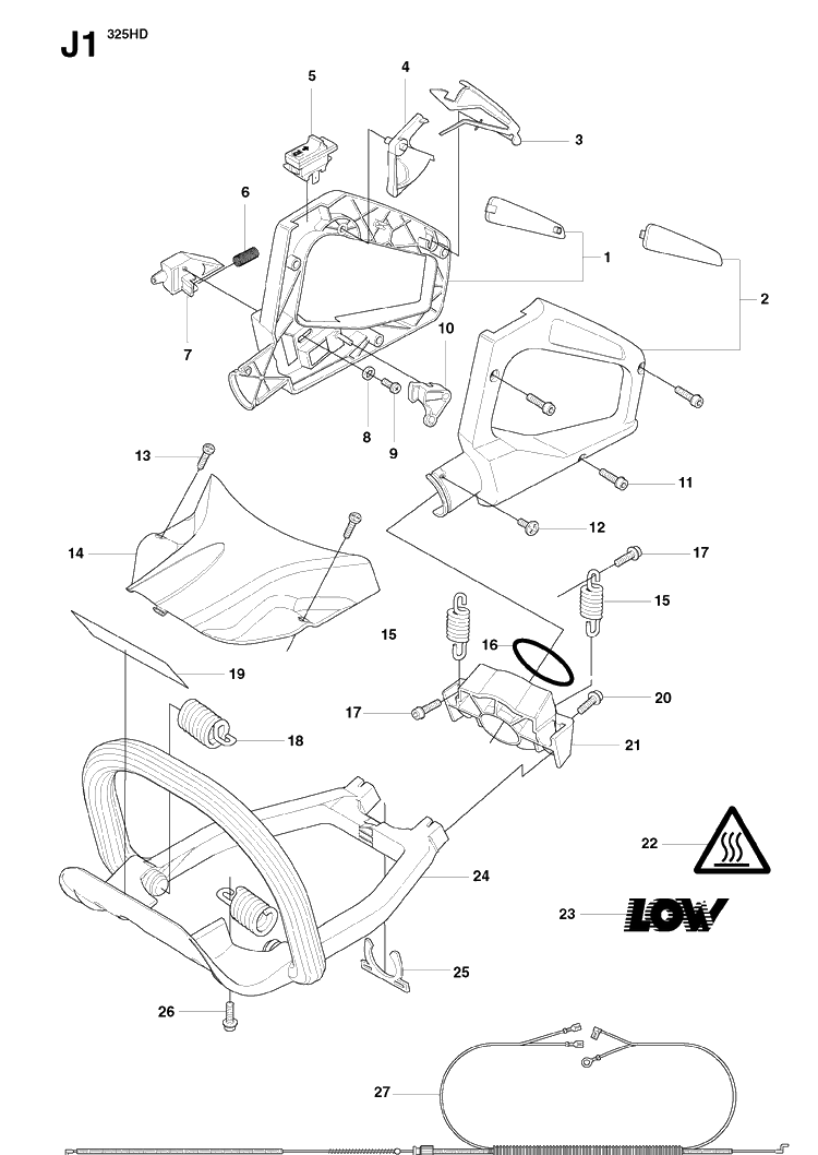 Handle And Controls Diagram and Parts List for 323HD60 20090400001-Current Husqvarna Hedge Trimmer