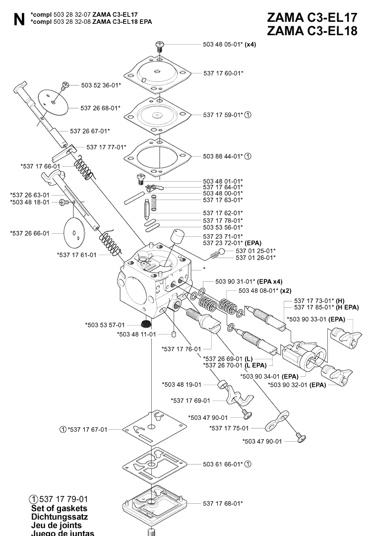 Carburetor Details Diagram and Parts List for 346XP 20041000001-20070799999 Husqvarna Chainsaw