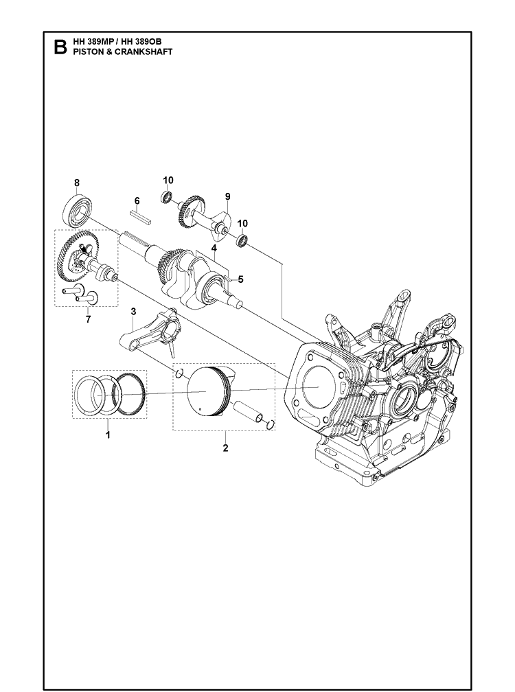 Piston And Crankshaft Diagram and Parts List for HH389OB (970505901)(2021-01) Husqvarna Engine