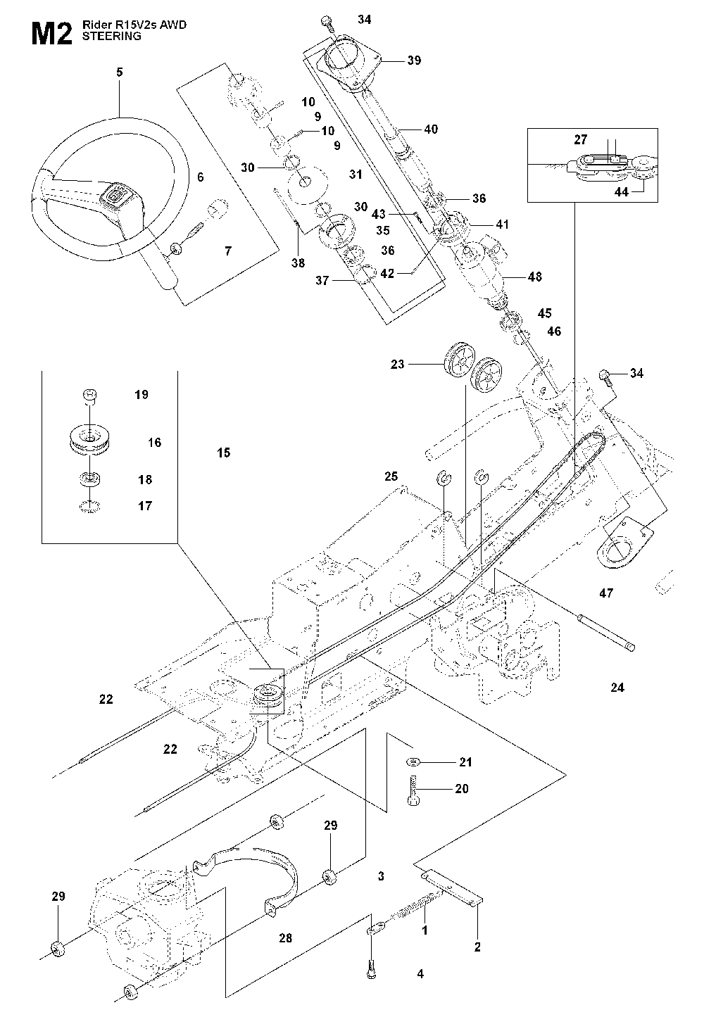 Steering Diagram and Parts List for RIDER15V2SAWD (965200901)(2009-04) Husqvarna Lawn Tractor