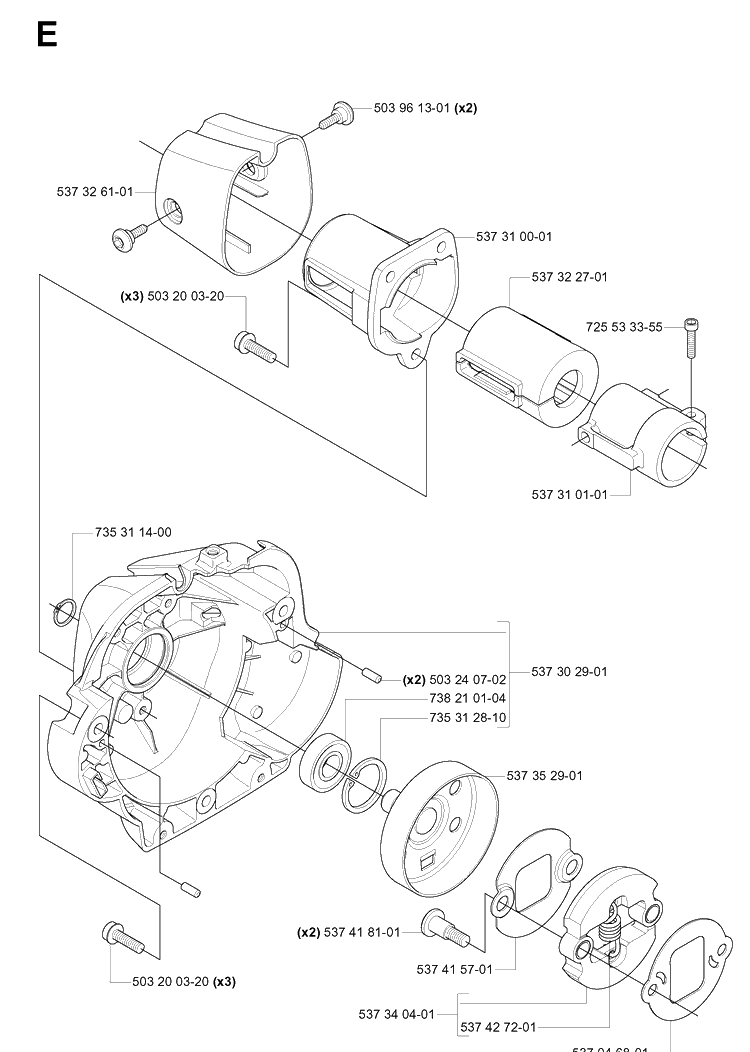 Clutch Diagram and Parts List for 335R  Husqvarna Brush Cutter