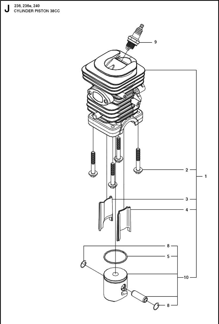 Cylinder Piston Diagram and Parts List for 236  Husqvarna Chainsaw