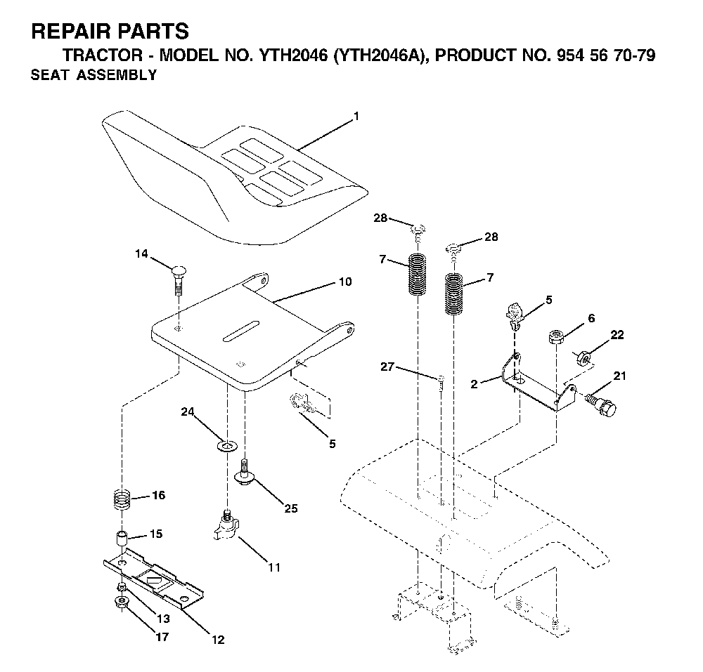Seat Diagram and Parts List for YTH2046A (954567079)(2000-11) Husqvarna Lawn Tractor
