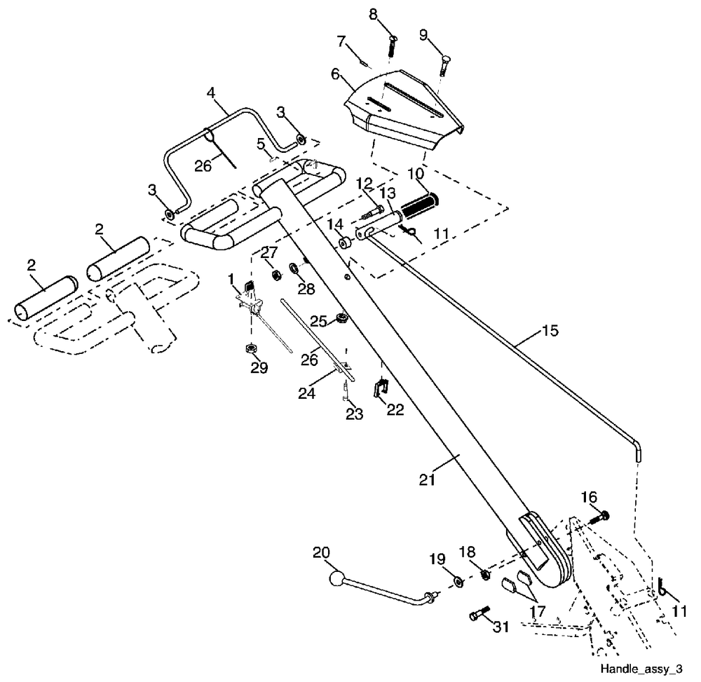 Handle Assembly Diagram and Parts List for 650RTT (954329172-B)(2003-08) Husqvarna Tiller
