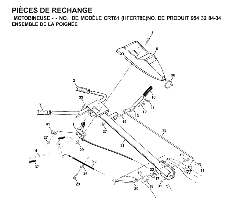 Handle And Controls Diagram and Parts List for CRT81 (HFCRT8E)(2001-01) Husqvarna Cultivator
