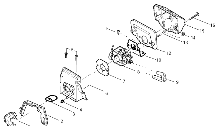 Carburetor And Air Filter Diagram and Parts List for 141 20030100001-20040100000 Husqvarna Chainsaw