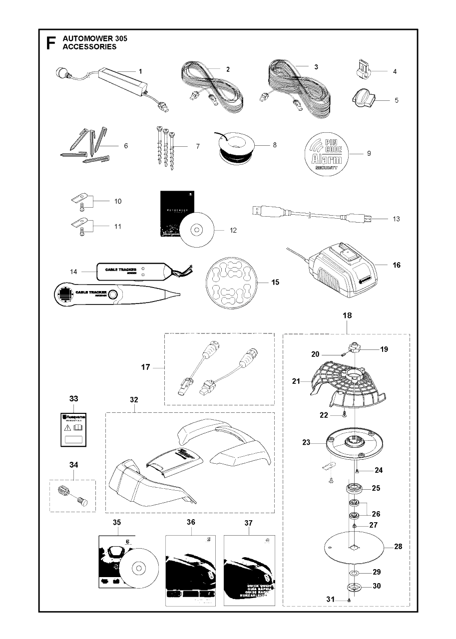 Accessories Diagram and Parts List for 305 2014-02 Husqvarna Lawn Mower
