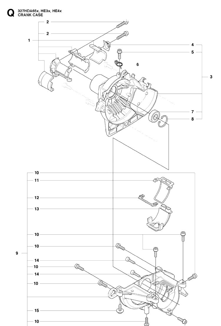 Crankcase Diagram and Parts List for 327HE4 X-SERIES Husqvarna Hedge Trimmer