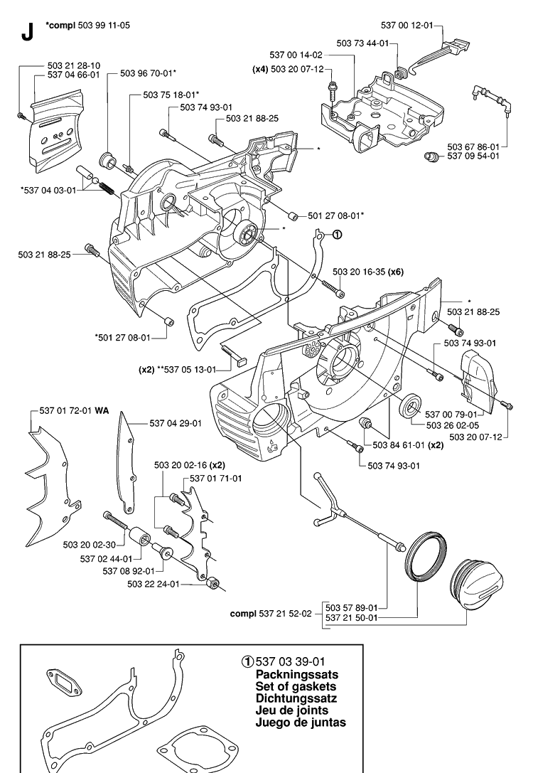 Crankcase Diagram and Parts List for 385XP 20064000001-Current Husqvarna Chainsaw
