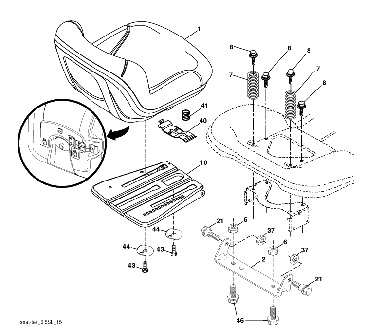 Seat Diagram and Parts List for YTH22K54 (96043025500)(2017-10) Husqvarna Lawn Tractor