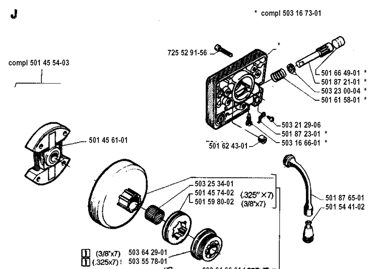 Clutch And Oil Pump Diagram and Parts List for 254 19942300001-19960100000 Husqvarna Chainsaw