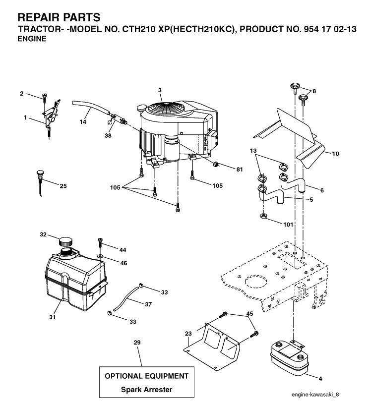 Engine Diagram and Parts List for CTH210XP (HECTH210KC)(2004-06) Husqvarna Lawn Tractor