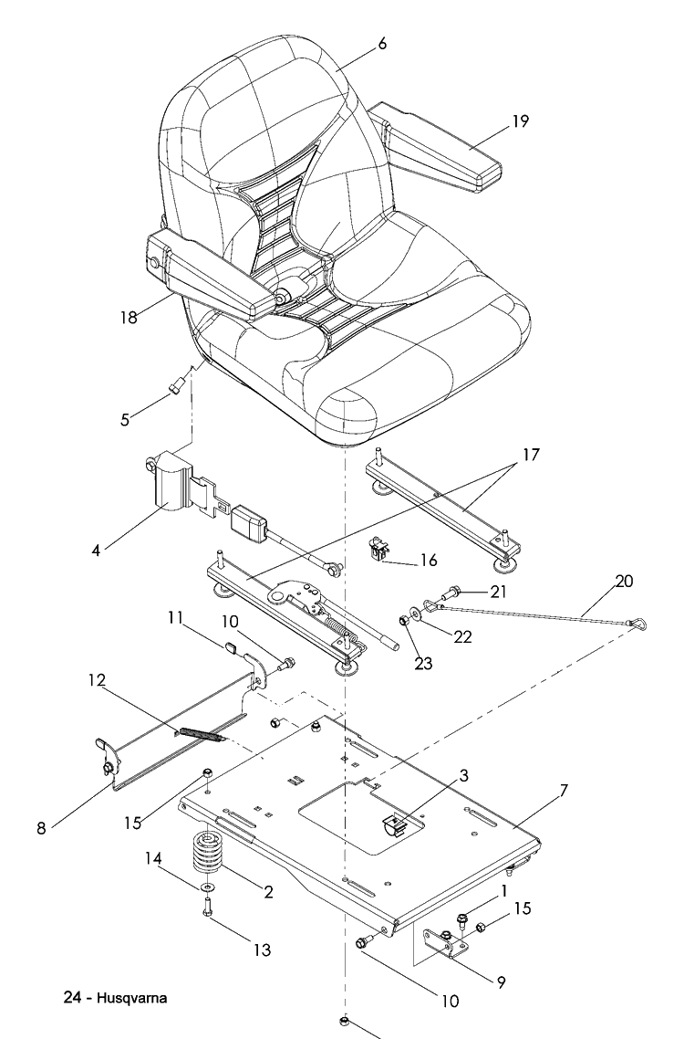 Seat Diagram and Parts List for LZF5227 (966956701)(2008-06) Husqvarna Lawn Mower