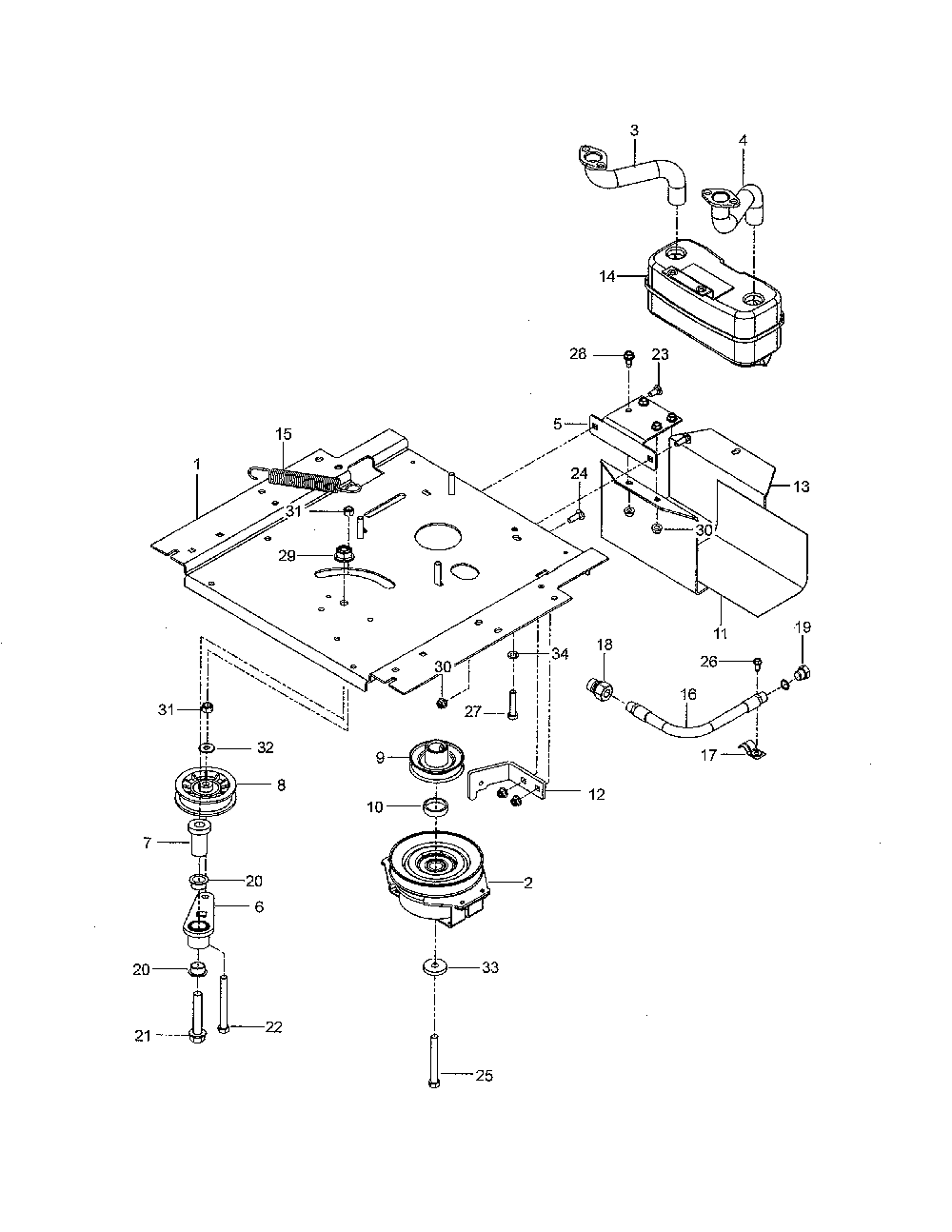 Engine mounting/guards/muffler Diagram and Parts List for 967638501-00  Husqvarna Lawn Mower