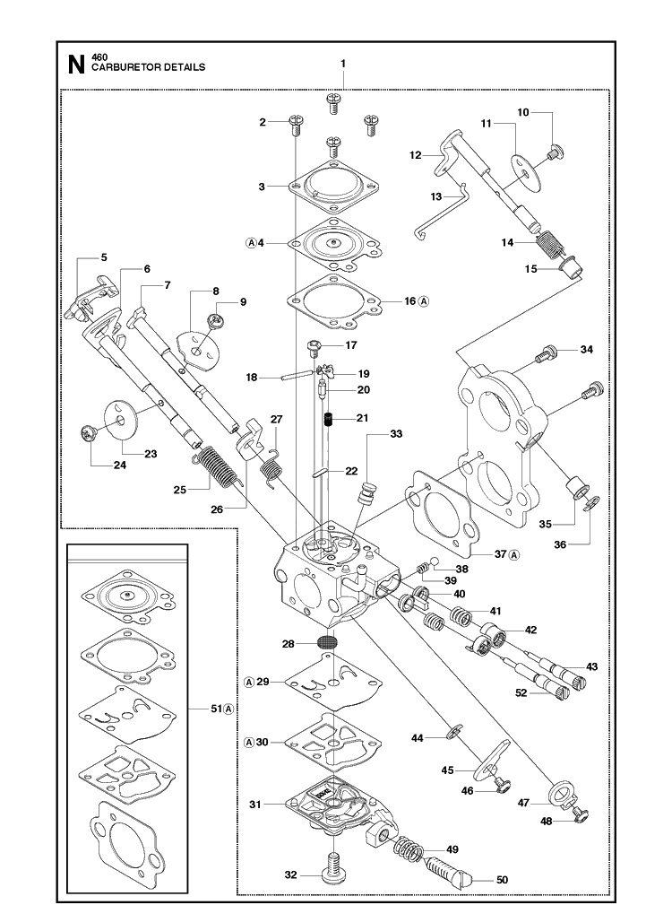 Carburetor Details Diagram and Parts List for 461 2013-01 Husqvarna Chainsaw