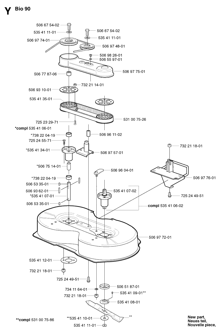90cm Cutting Deck Diagram and Parts List for PR15 2002-02 Husqvarna Lawn Mower