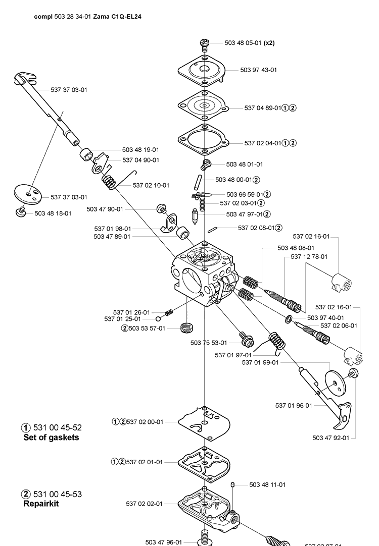 Carburetor Parts (Zama C1q-El24) Diagram and Parts List for 323L 2007-01 Husqvarna Trimmer