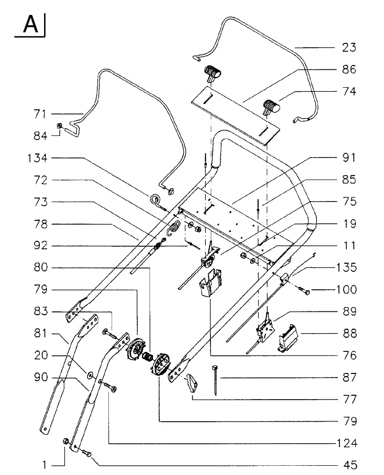 Handle And Controls Diagram and Parts List for ROYAL53 1998-11 Husqvarna Lawn Mower