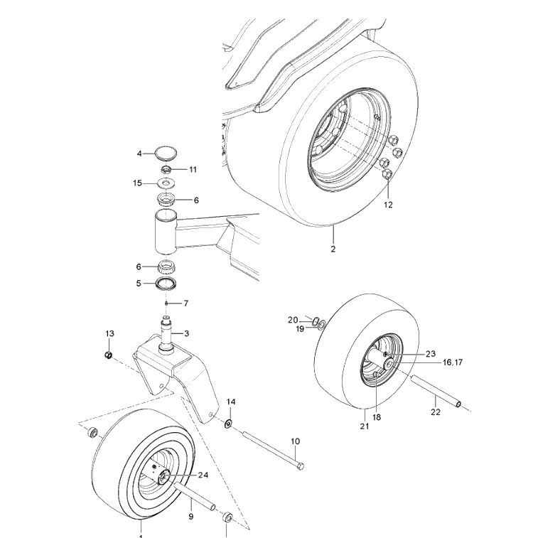 Wheels And Tires 2 Diagram and Parts List for Z554X  Husqvarna Lawn Mower