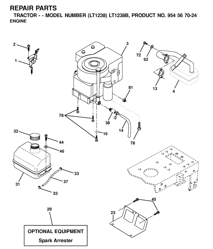 Engine Diagram and Parts List for LT1238-LT1238B 2001-03 Husqvarna Lawn Tractor