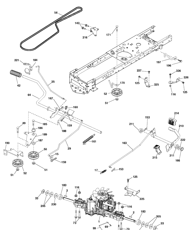 Drive Diagram and Parts List for TS243T (96041041300)(2017-10) Husqvarna Lawn Tractor