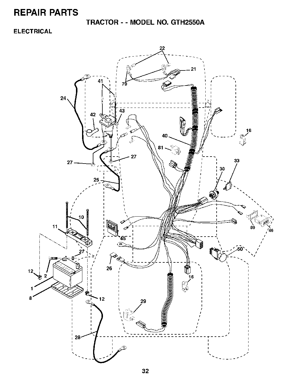 Electrical Diagram and Parts List for GTH2550A (954567109)(2001-05) Husqvarna Lawn Tractor