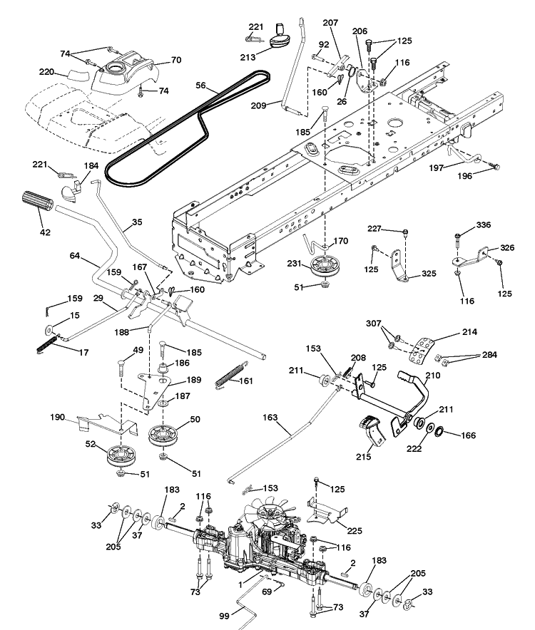Drive Diagram and Parts List for YT42DXLS  Husqvarna Lawn Tractor
