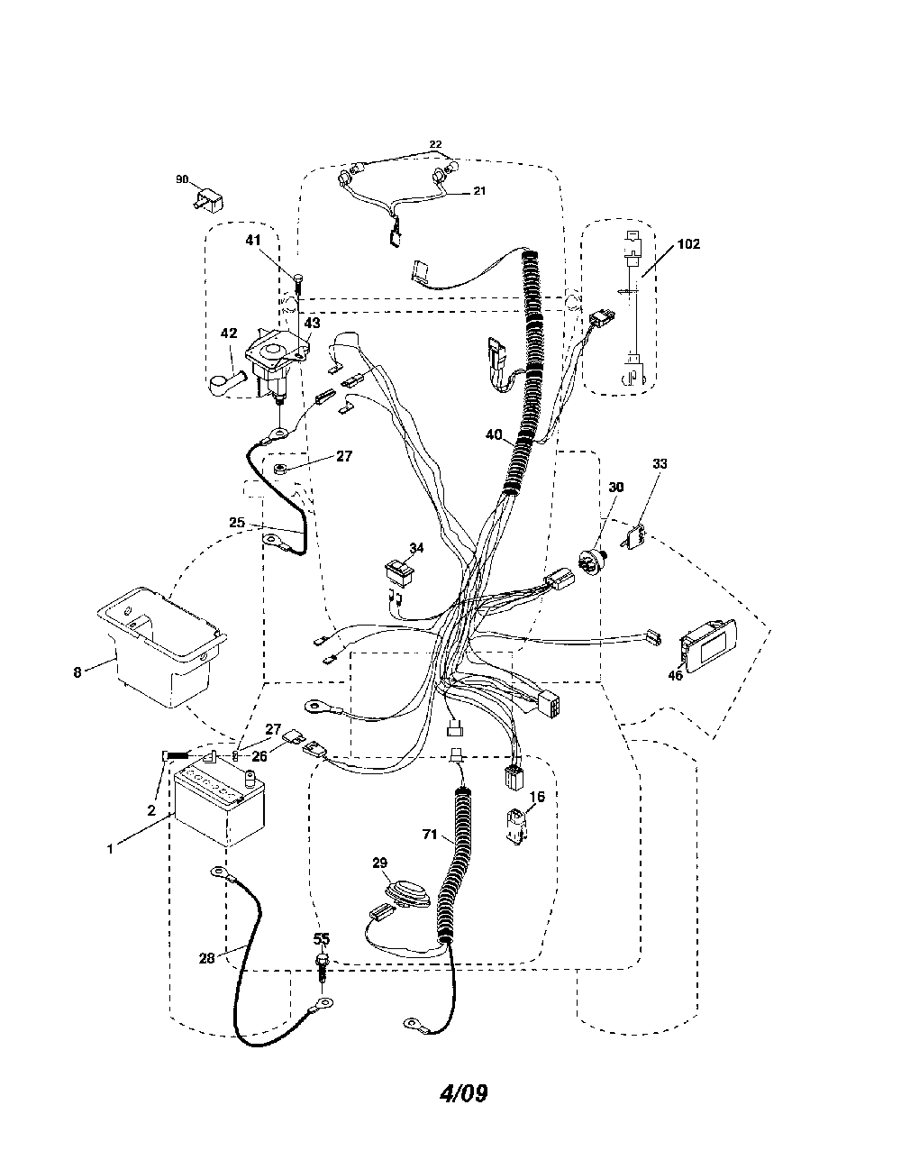 Electrical Diagram and Parts List for YTH20K46-96043003300  Husqvarna Lawn Tractor