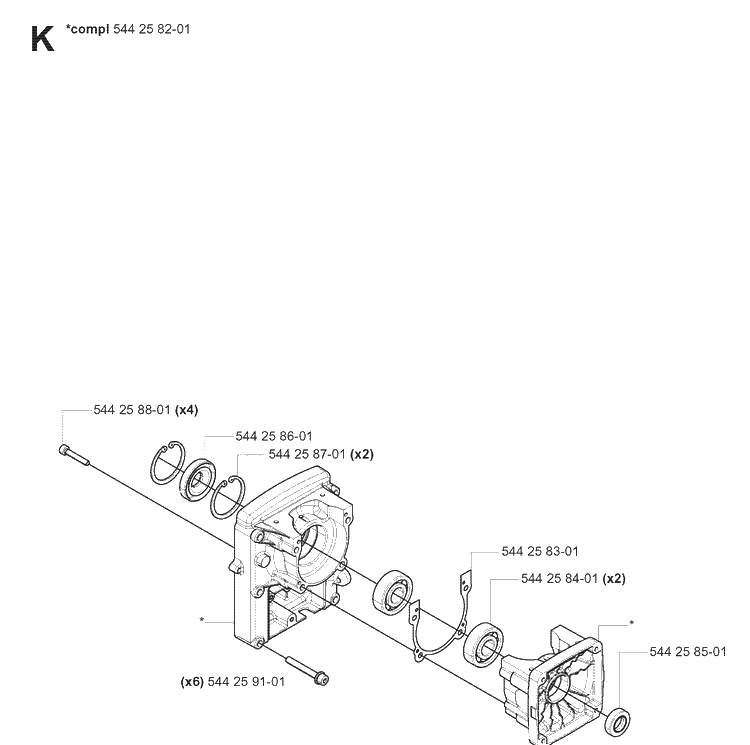 Crankcase Diagram and Parts List for 180BF 20080500001-20084000000 Husqvarna Leaf Blower / Vacuum