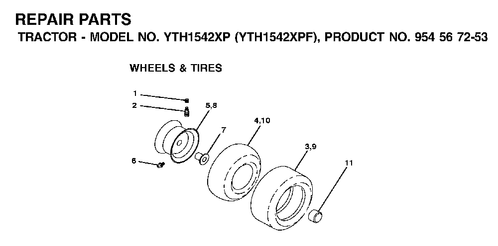 Wheels And Tires Diagram and Parts List for YTH1542XPF (954567253)(2002-03) Husqvarna Lawn Tractor