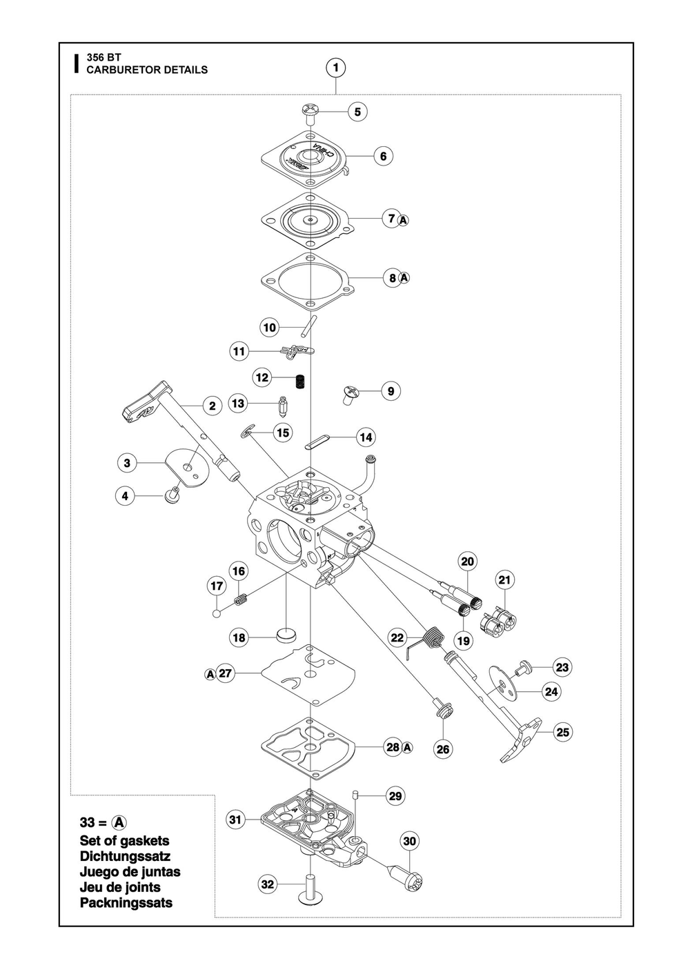 Carburetor Details Diagram and Parts List for 356BTX  Husqvarna Leaf Blower / Vacuum