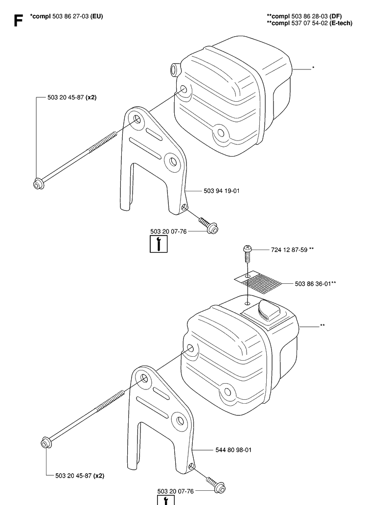 Muffler Diagram and Parts List for 346XP 20070500001-20071300000 Husqvarna Chainsaw