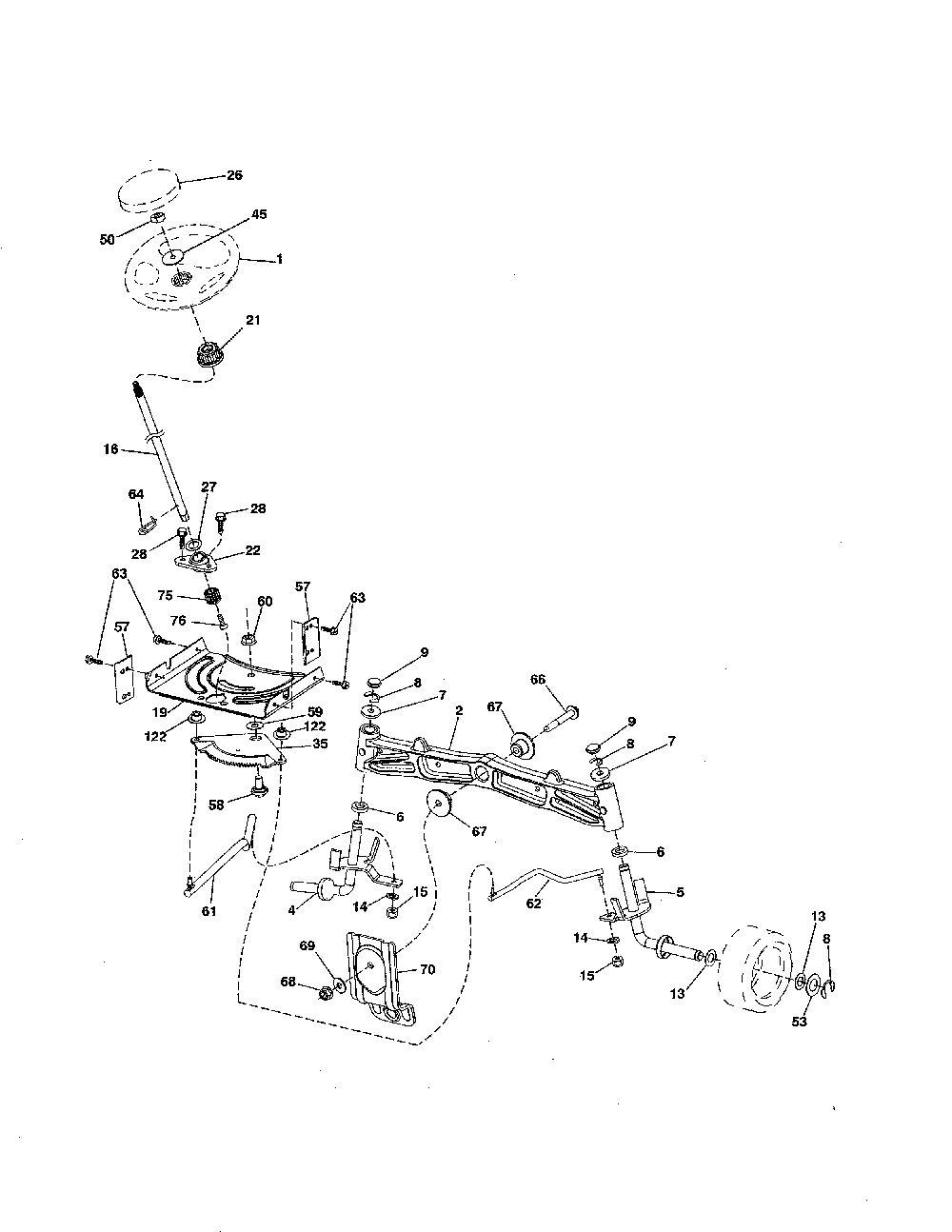 Steering assembly Diagram and Parts List for 96043027500  Husqvarna Lawn Tractor