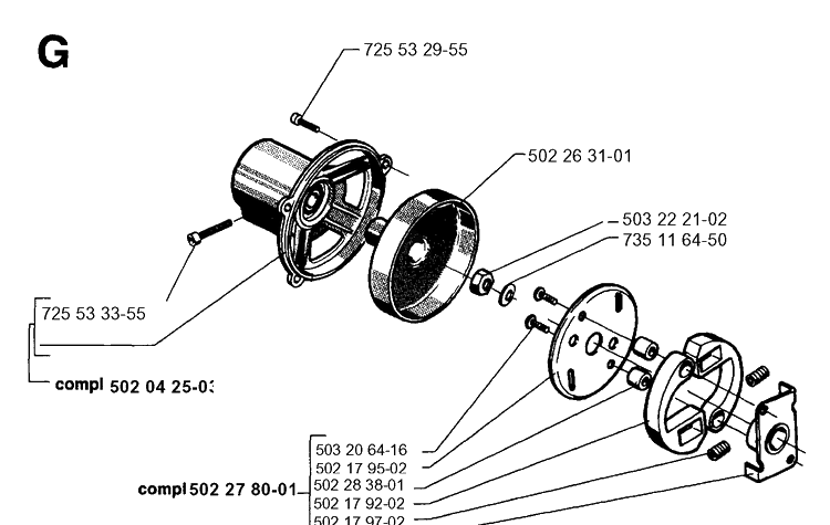 Clutch Diagram and Parts List for 250RX 19954000001-19973100000 Husqvarna Brush Cutter