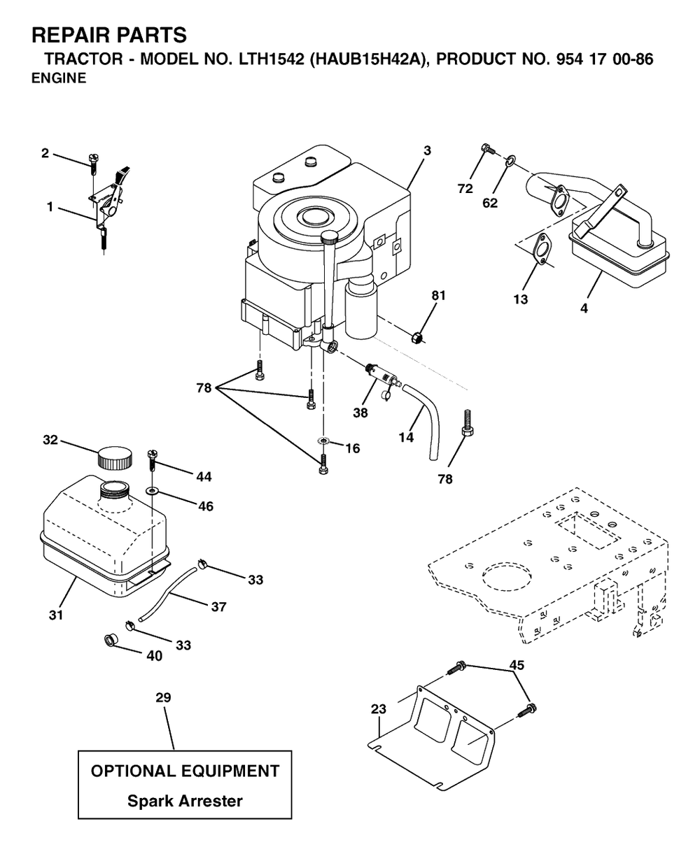 Engine 3 Diagram and Parts List for LTH1542 (954170086-A)(2003-01) Husqvarna Lawn Tractor