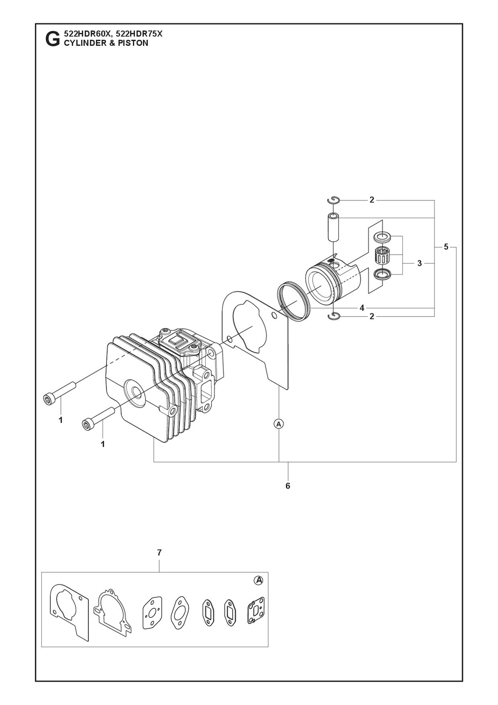 Cylinder Piston Diagram and Parts List for 522HDR75X  Husqvarna Trimmer