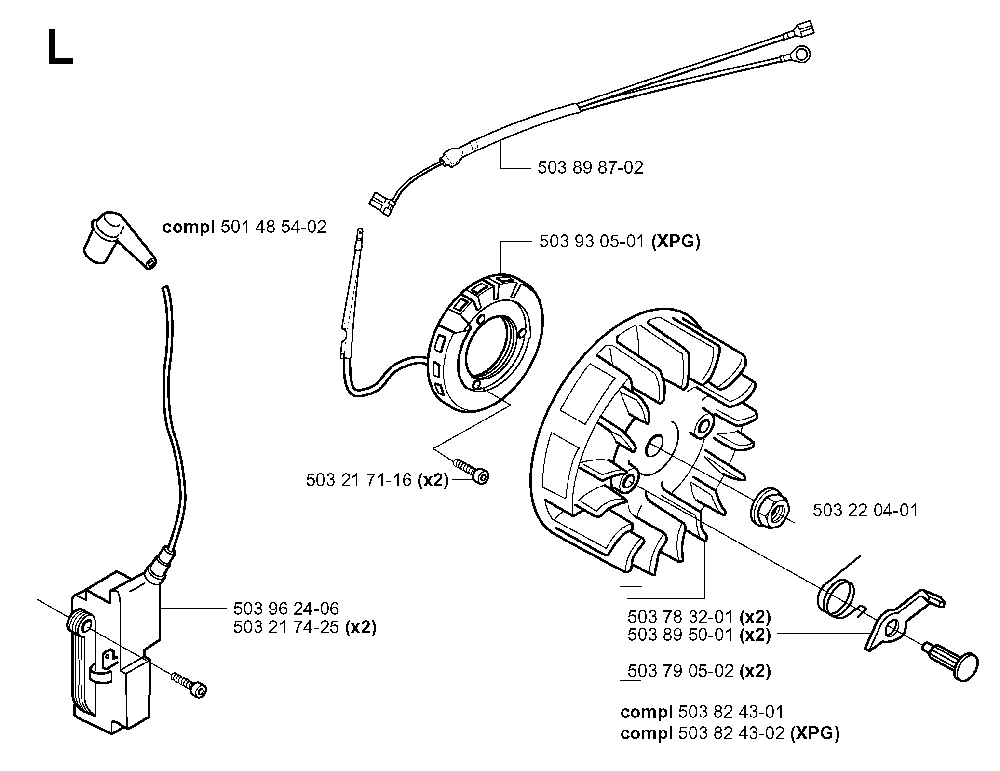 Ignition System Diagram and Parts List for 351EPA 20012200001 Husqvarna Chainsaw