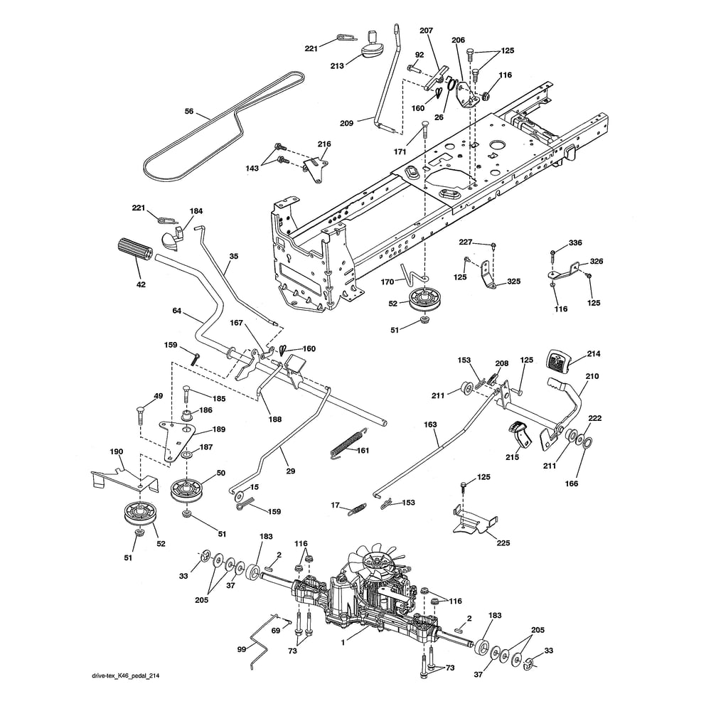 Drive Diagram and Parts List for YTH22V46-96043027100  Husqvarna Lawn Tractor