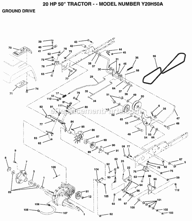 Ground Drive Diagram and Parts List for Y20H50A 1994 Husqvarna Lawn Tractor