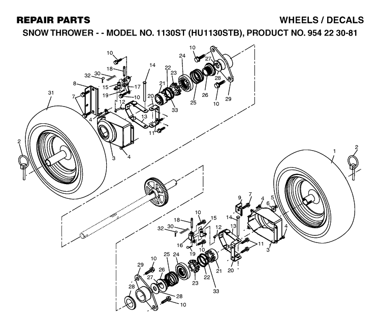 Wheels And Tires Diagram and Parts List for 1130ST (HU1130STB)(2004-03) Husqvarna Snow Blower
