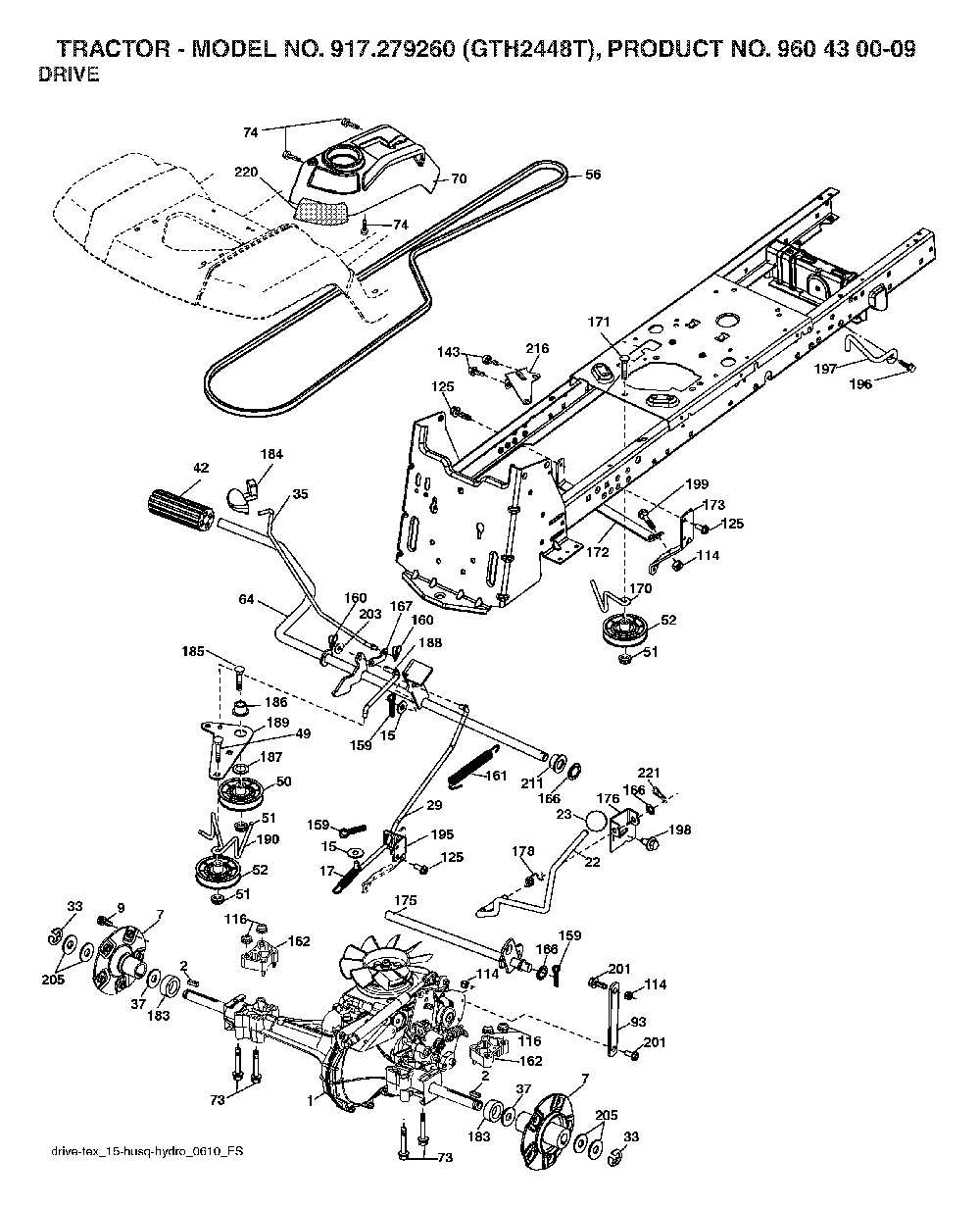 Drive Diagram and Parts List for GTH2448T (917279260, 960430009)(2006-02) Husqvarna Lawn Tractor